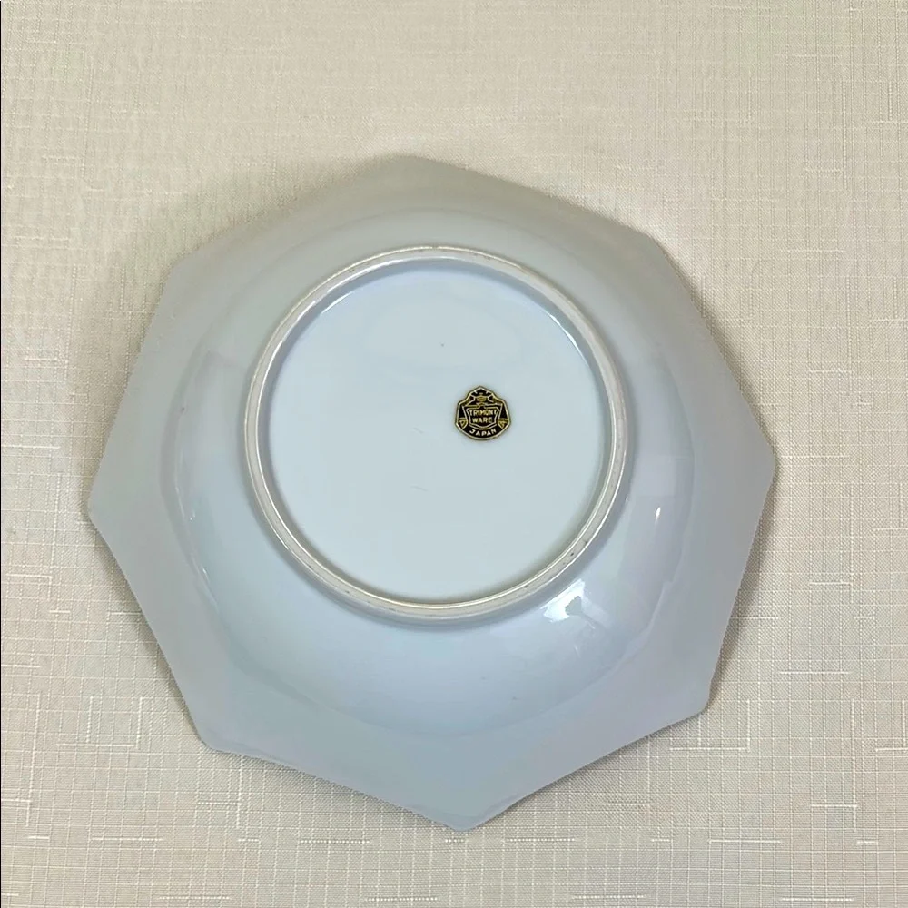 Trimont Ware Elegant White and Gold Octagonal Vintage Bowl Fruit Design - Picture 4 of 7